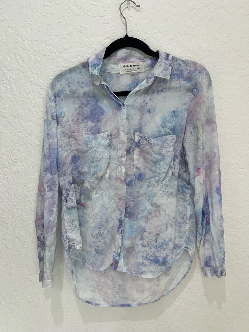 Anthropologie Pastel Tie-Dye Button-Down Shirt - Blue & Purple